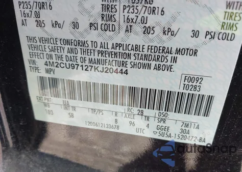 2007 Mercury Mariner Premier из США, поврежденный, VIN 4M2CU97127KJ20444